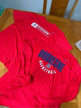 SET OF 2 Duquesne Dukes Nike Red Dri-FIT Athletic Tee with Navy Graphics